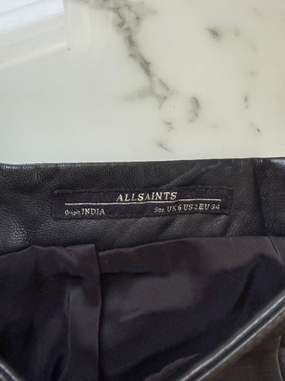 ALL SAINTS 100% Leather Sens Mini Skirt A Line Zip Up Moto Rocker Glam US 2 - Picture 3 of 9